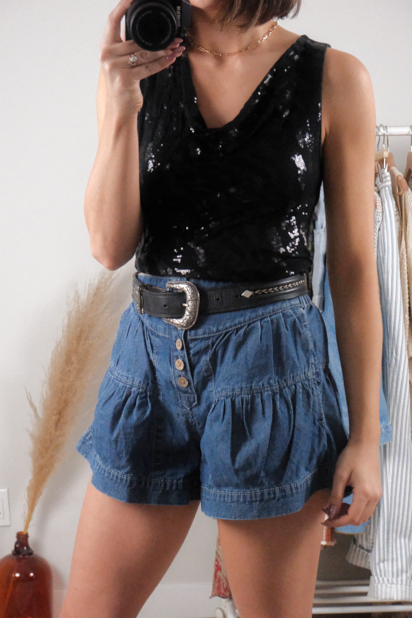 Made in USA x Vintage x Sequin Cowl-Neck Top (S/M)