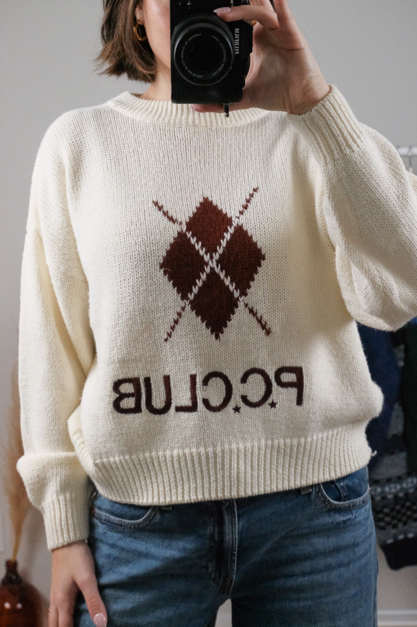 Vintage x Argyle Knit Sweater (M)