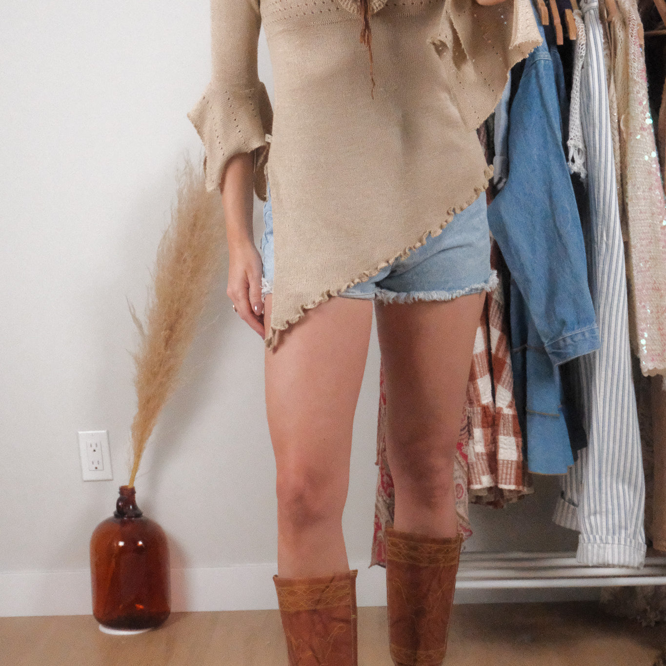 Vintage x Asymmetrical Ruffle Knit Top (S)