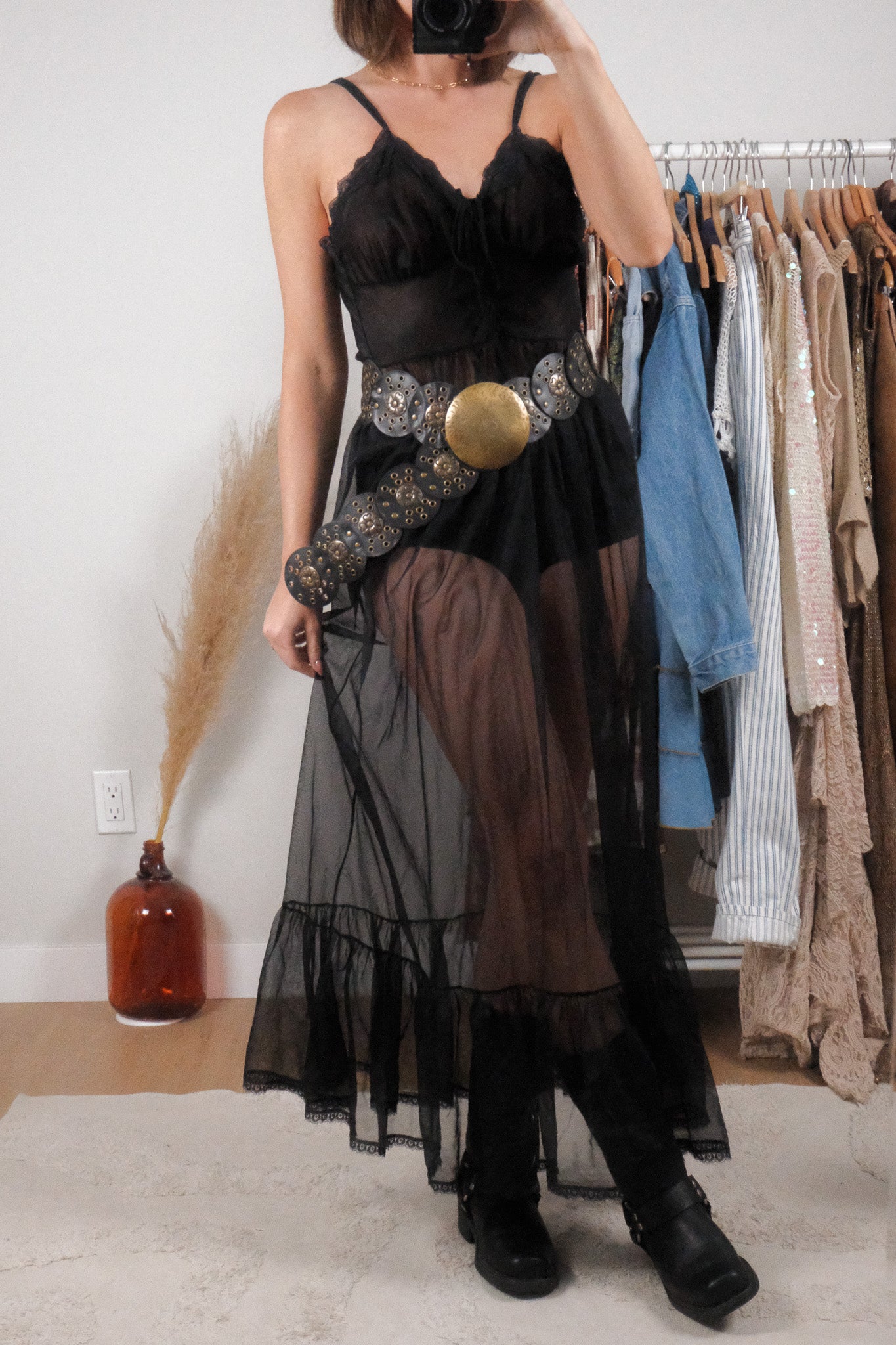 Vintage x Mesh/Sheer Corset Style Slip Dress (S/M)