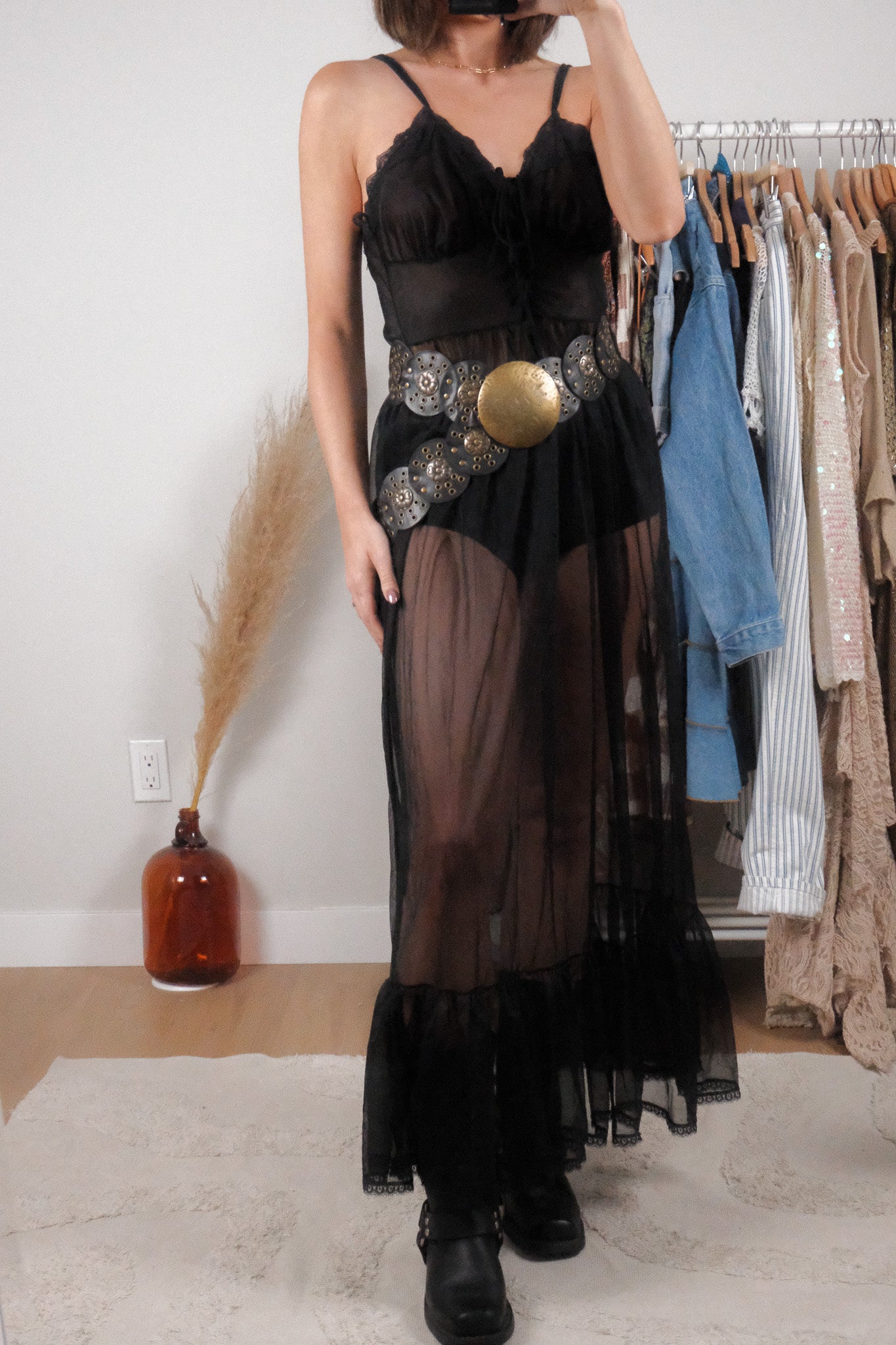 Vintage x Mesh/Sheer Corset Style Slip Dress (S/M)