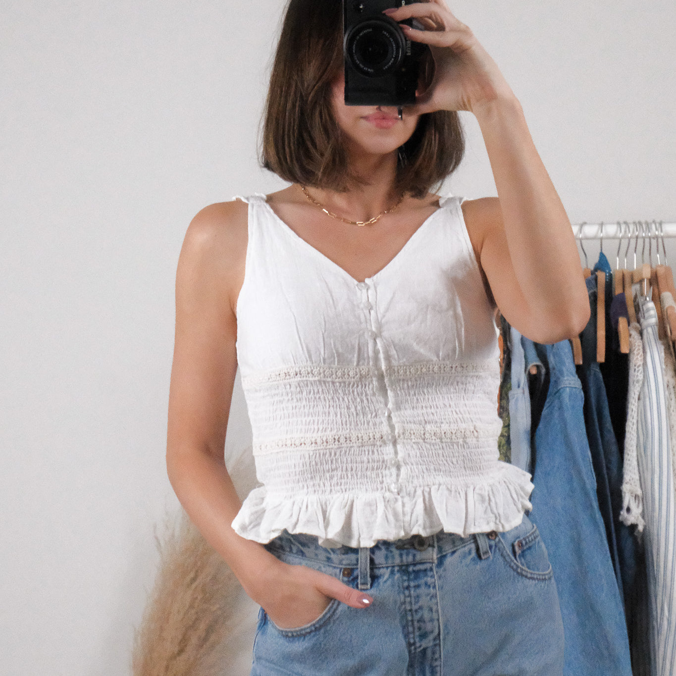 Modern x Cotton Textured Smocked Tank (S/M)