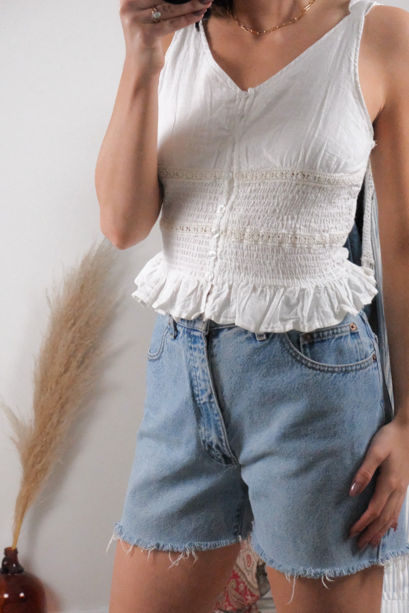 Modern x Cotton Textured Smocked Tank (S/M)