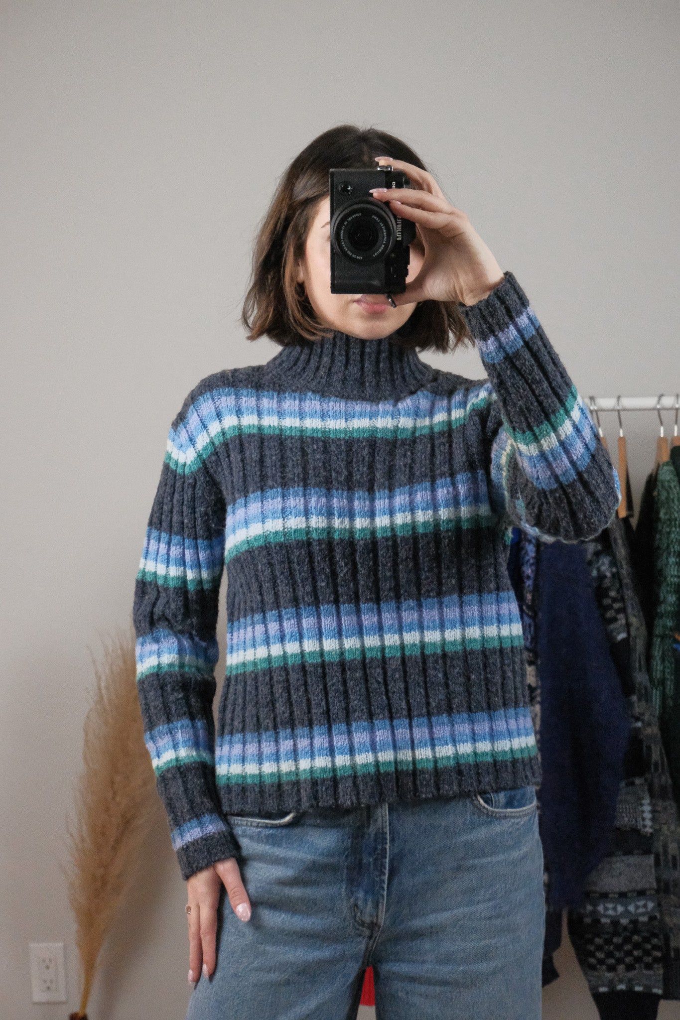 Vintage x Striped Wool Blend Textured Mockneck (S)