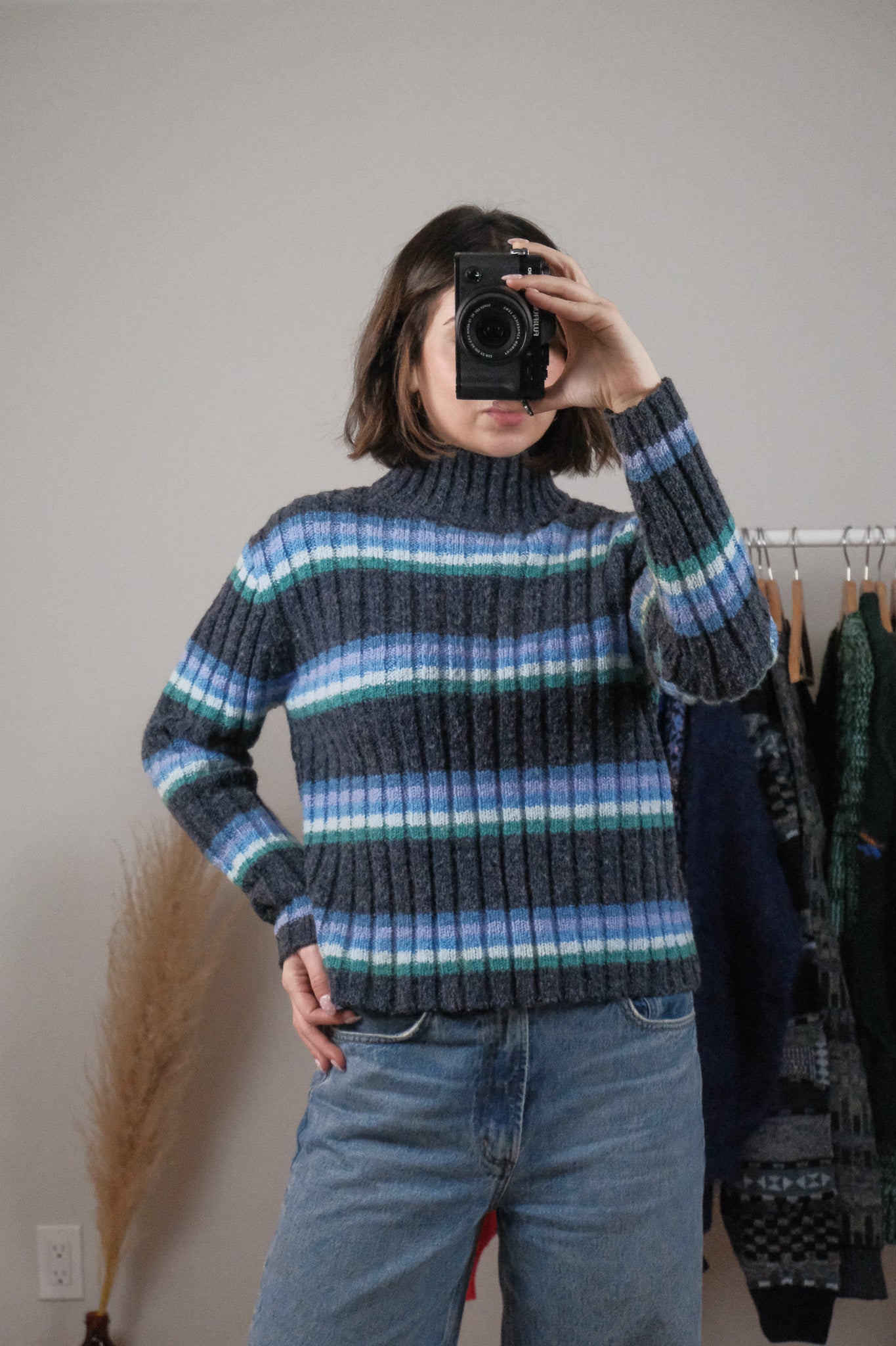 Vintage x Striped Wool Blend Textured Mockneck (S)