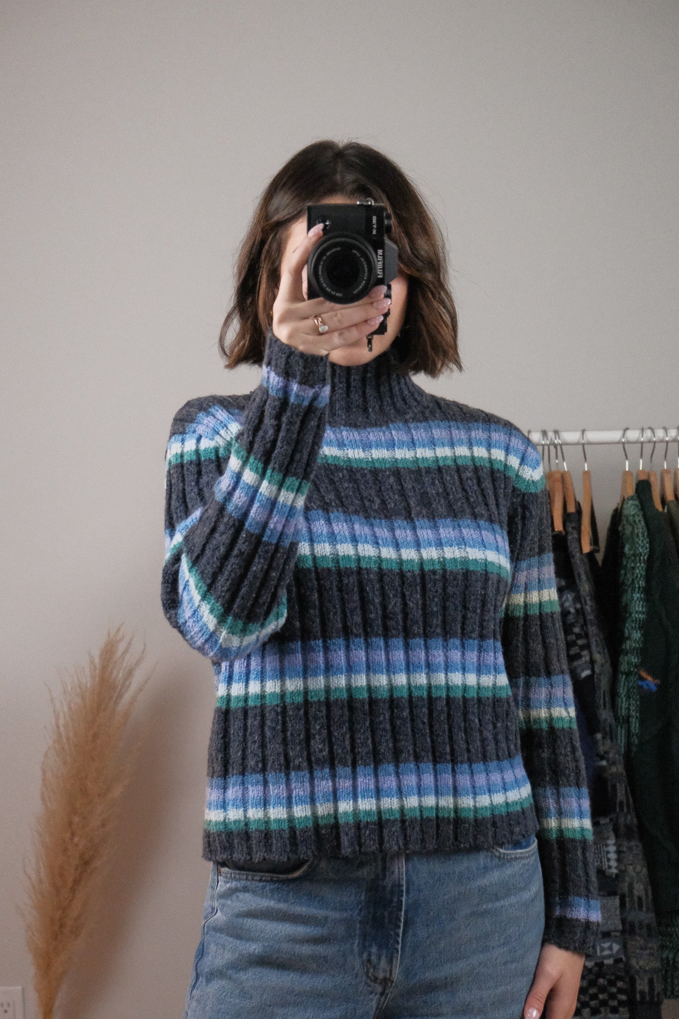 Vintage x Striped Wool Blend Textured Mockneck (S)