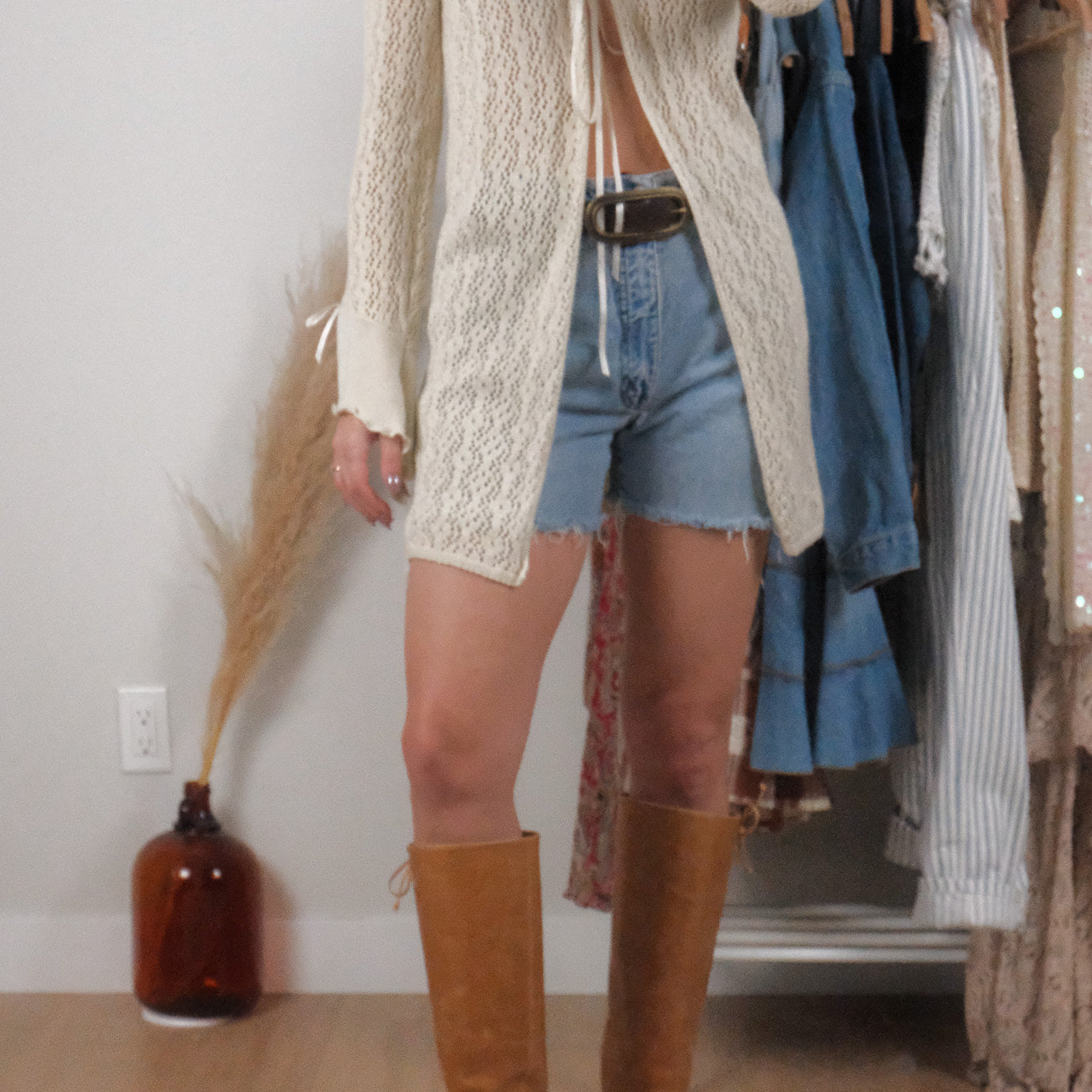Made in USA x Vintage x Long Tie Knit Cardigan (S/M)