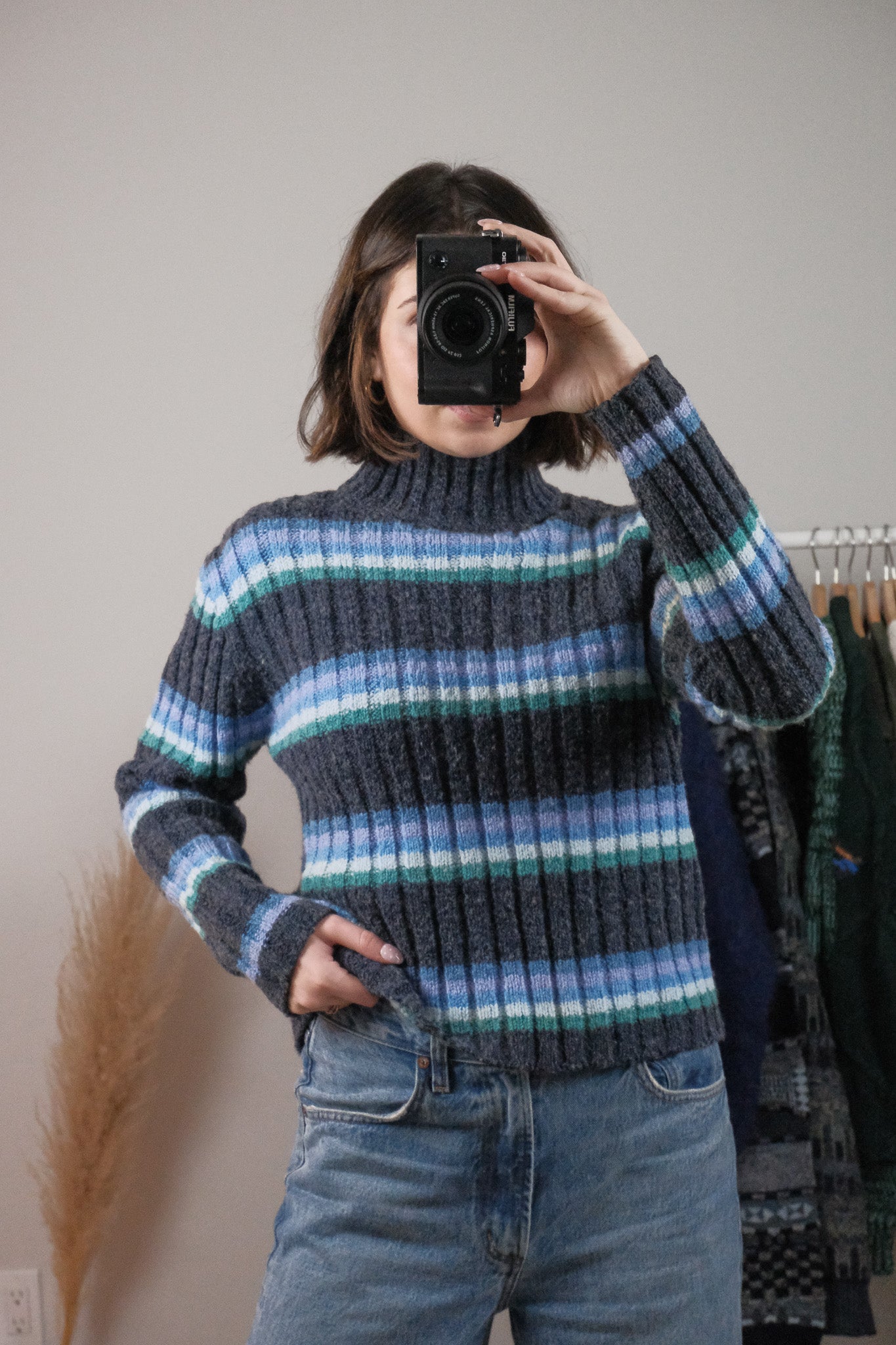 Vintage x Striped Wool Blend Textured Mockneck (S)