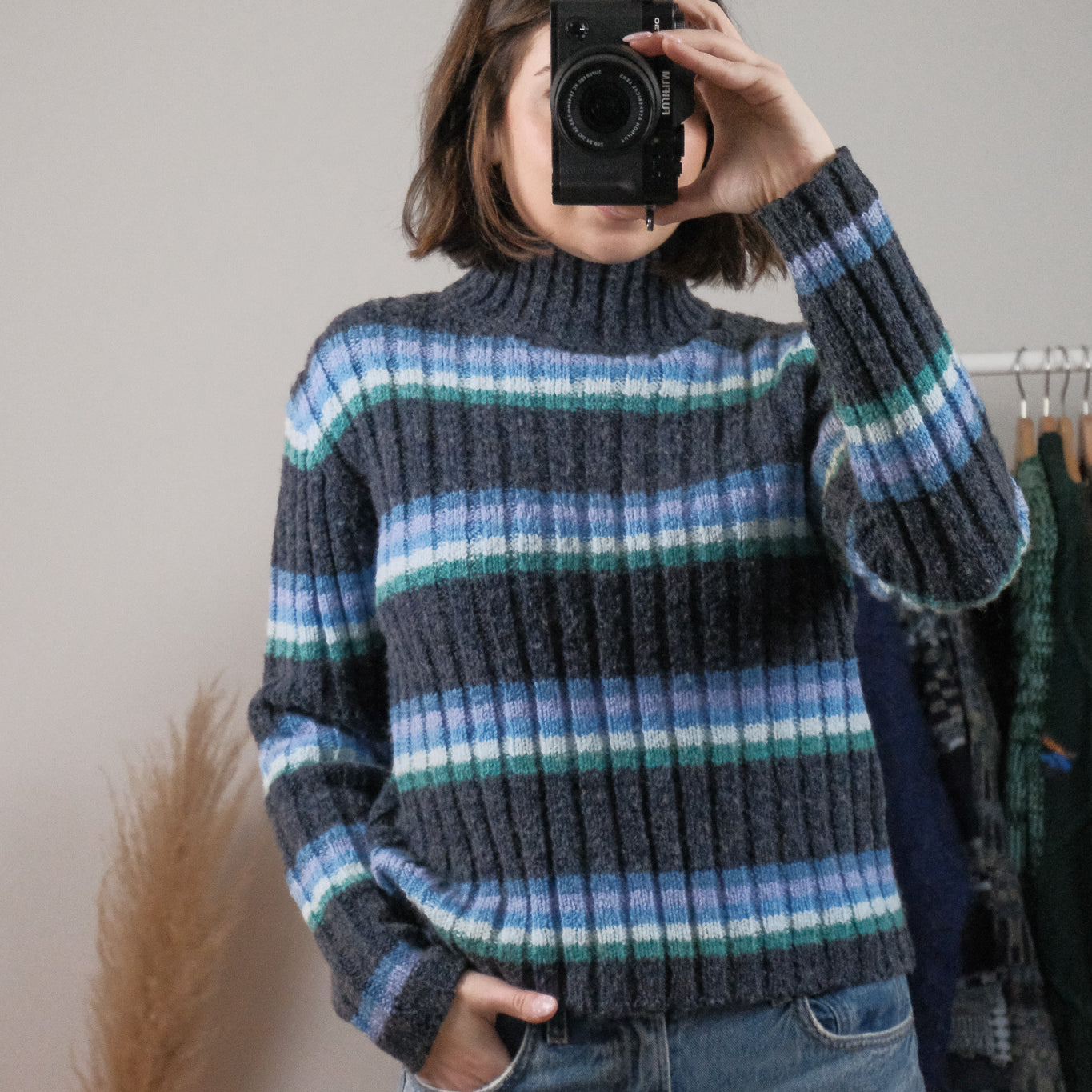 Vintage x Striped Wool Blend Textured Mockneck (S)