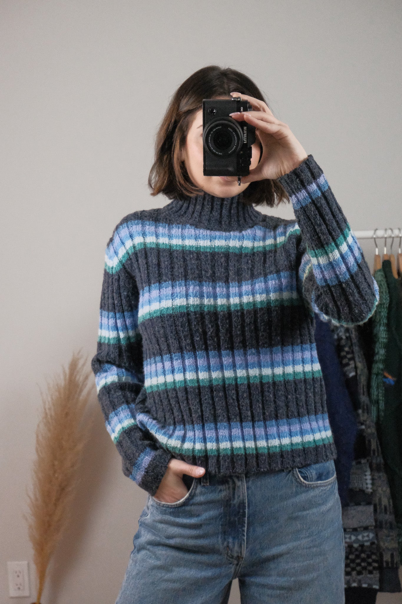 Vintage x Striped Wool Blend Textured Mockneck (S)