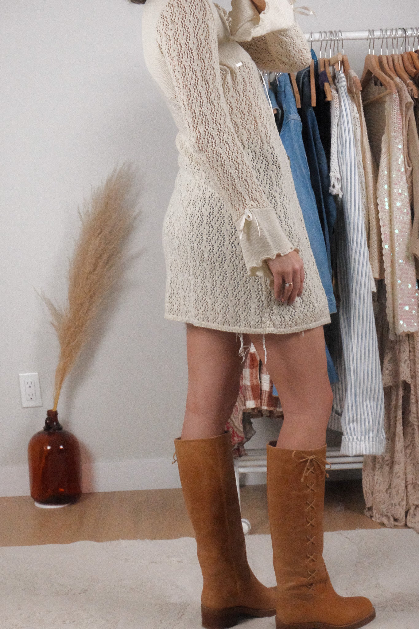 Made in USA x Vintage x Long Tie Knit Cardigan (S/M)