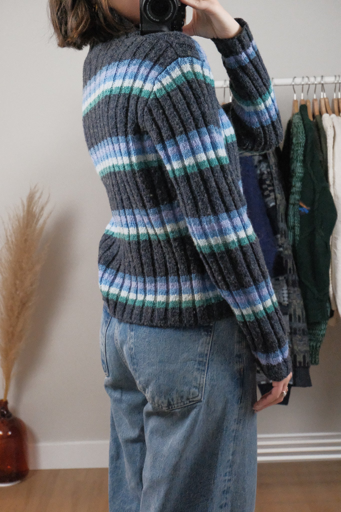 Vintage x Striped Wool Blend Textured Mockneck (S)
