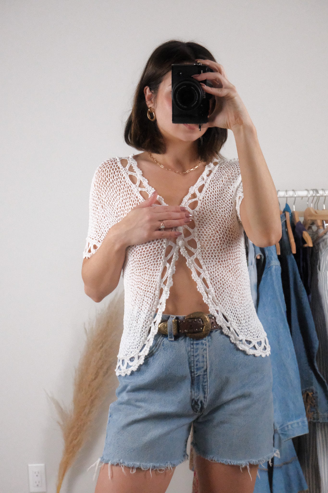 Vintage x Knit Beaded Short-Sleeve Cardigan (M/L)