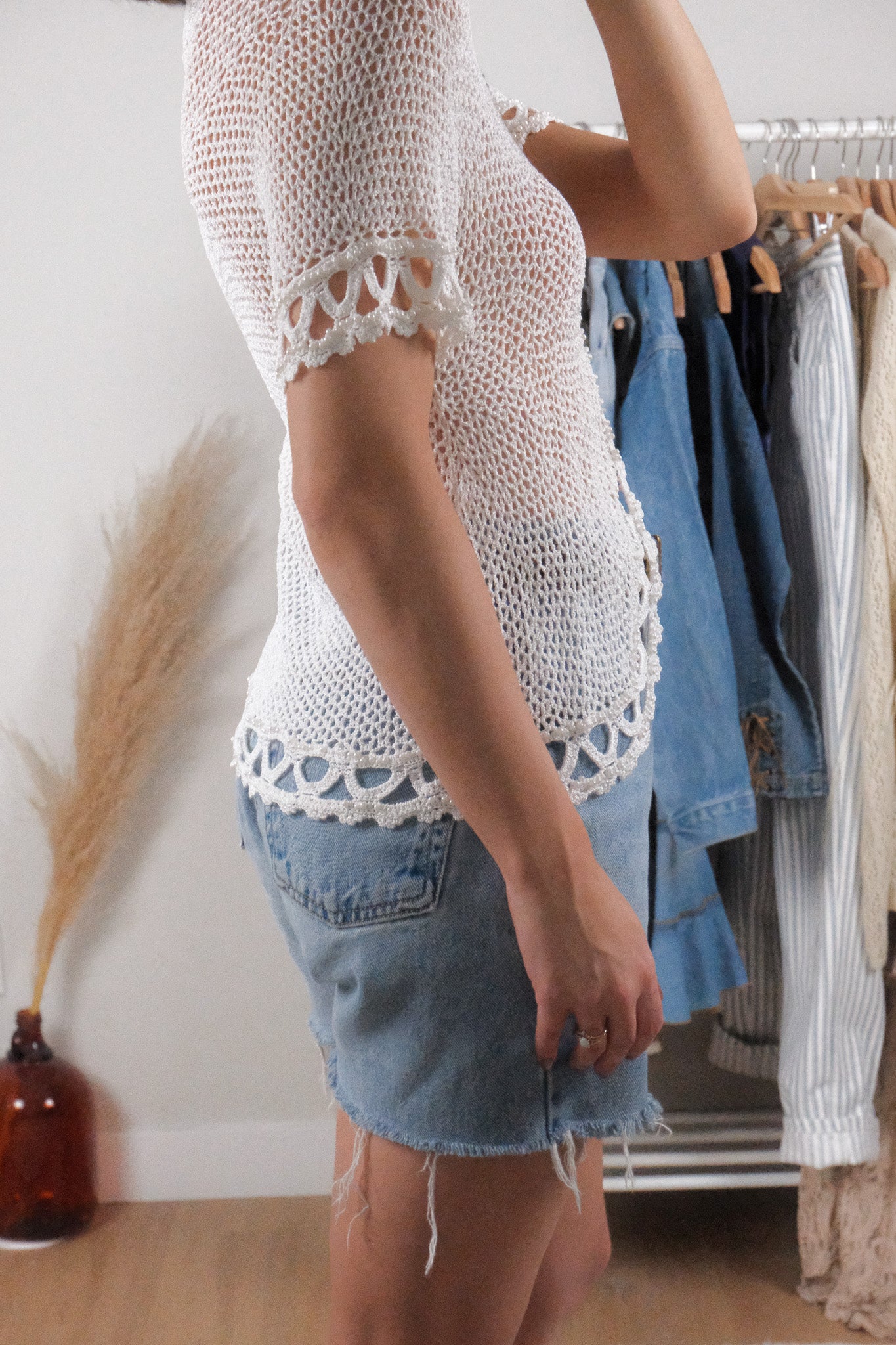 Vintage x Knit Beaded Short-Sleeve Cardigan (M/L)