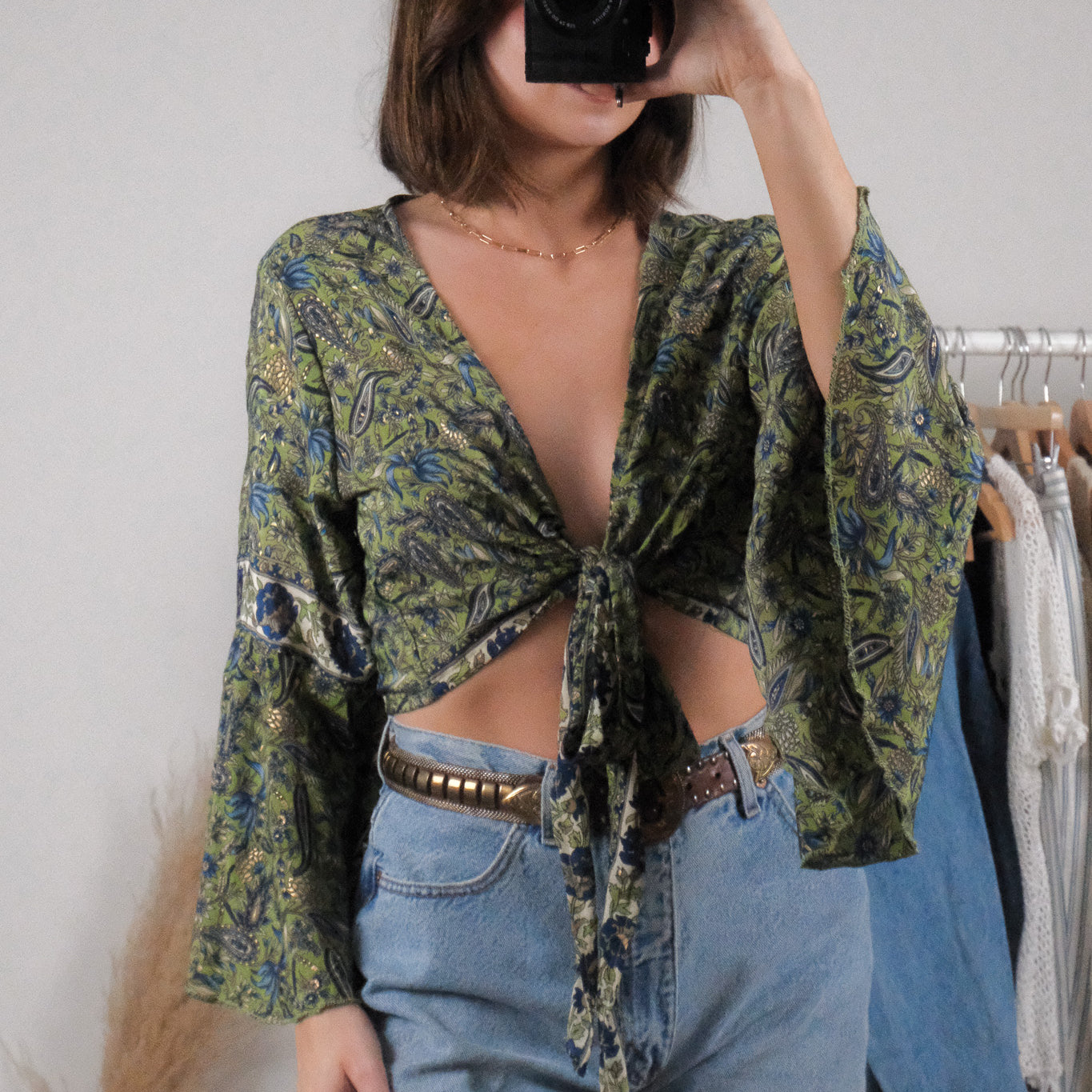 Vintage x Patterned Tie Blouse (S-L)