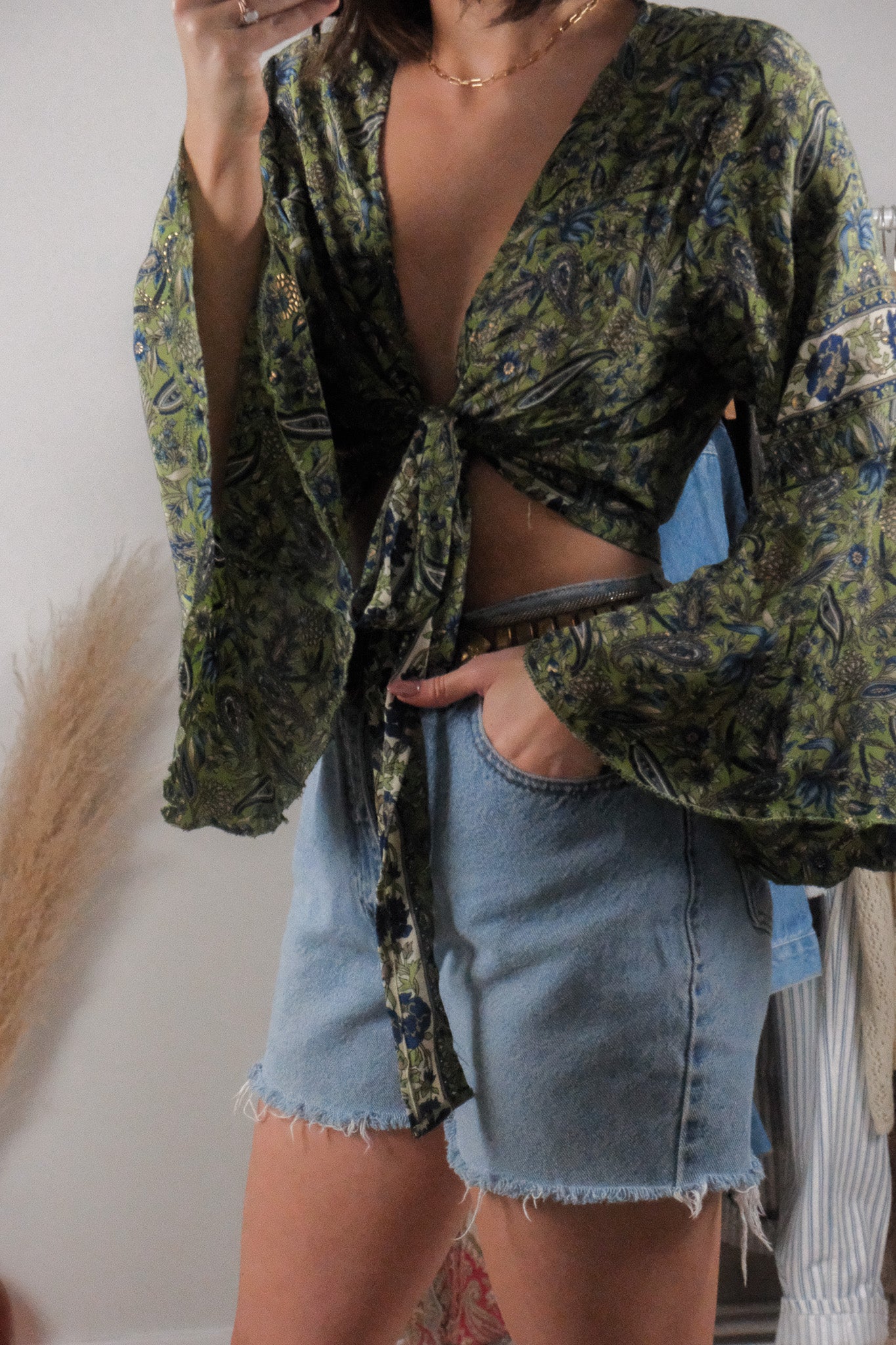 Vintage x Patterned Tie Blouse (S-L)