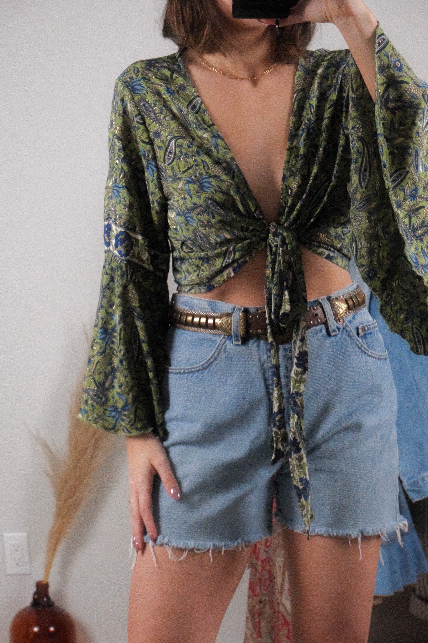 Vintage x Patterned Tie Blouse (S-L)