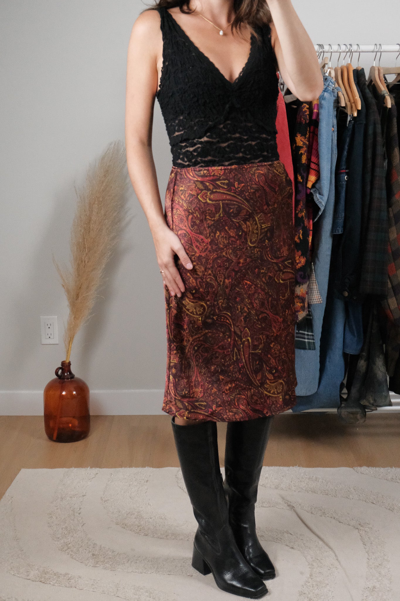 Vintage x Satin Patterned Midi Skirt (4/6)