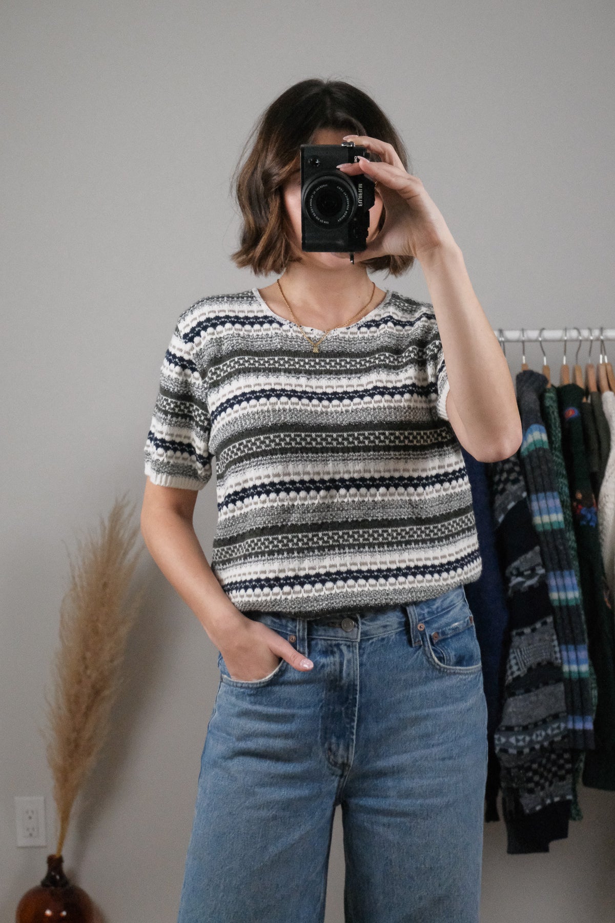 Vintage x Textured/Patterned Short Sleeve Knit (L)