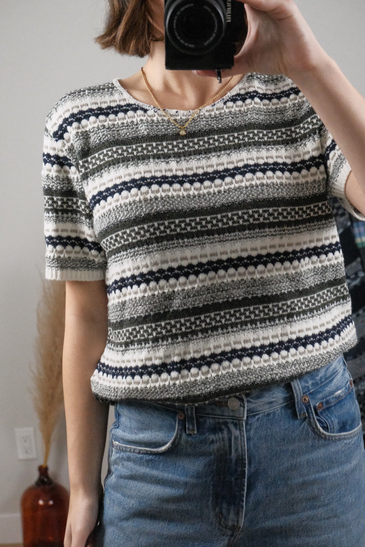 Vintage x Textured/Patterned Short Sleeve Knit (L)