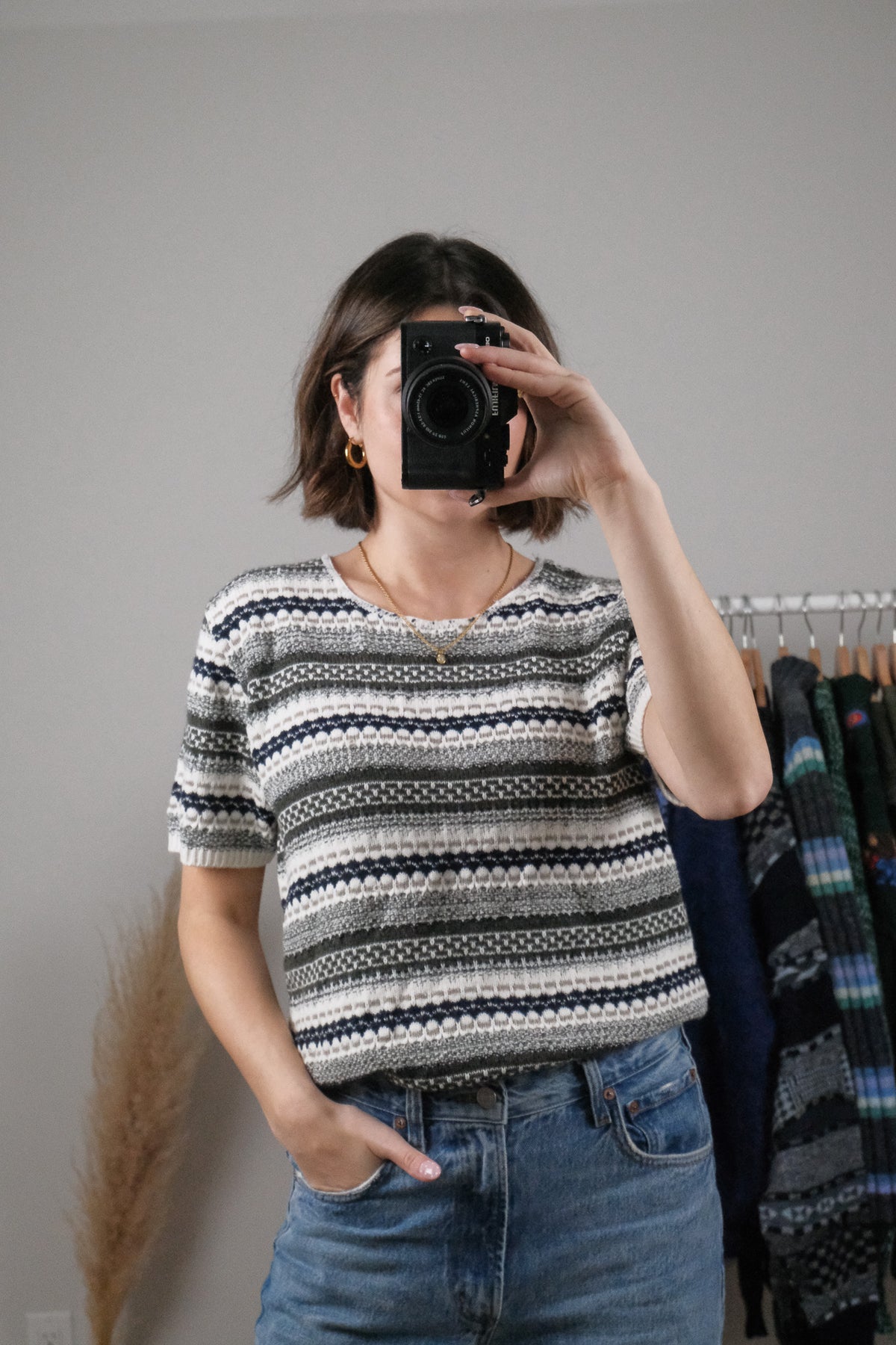 Vintage x Textured/Patterned Short Sleeve Knit (L)