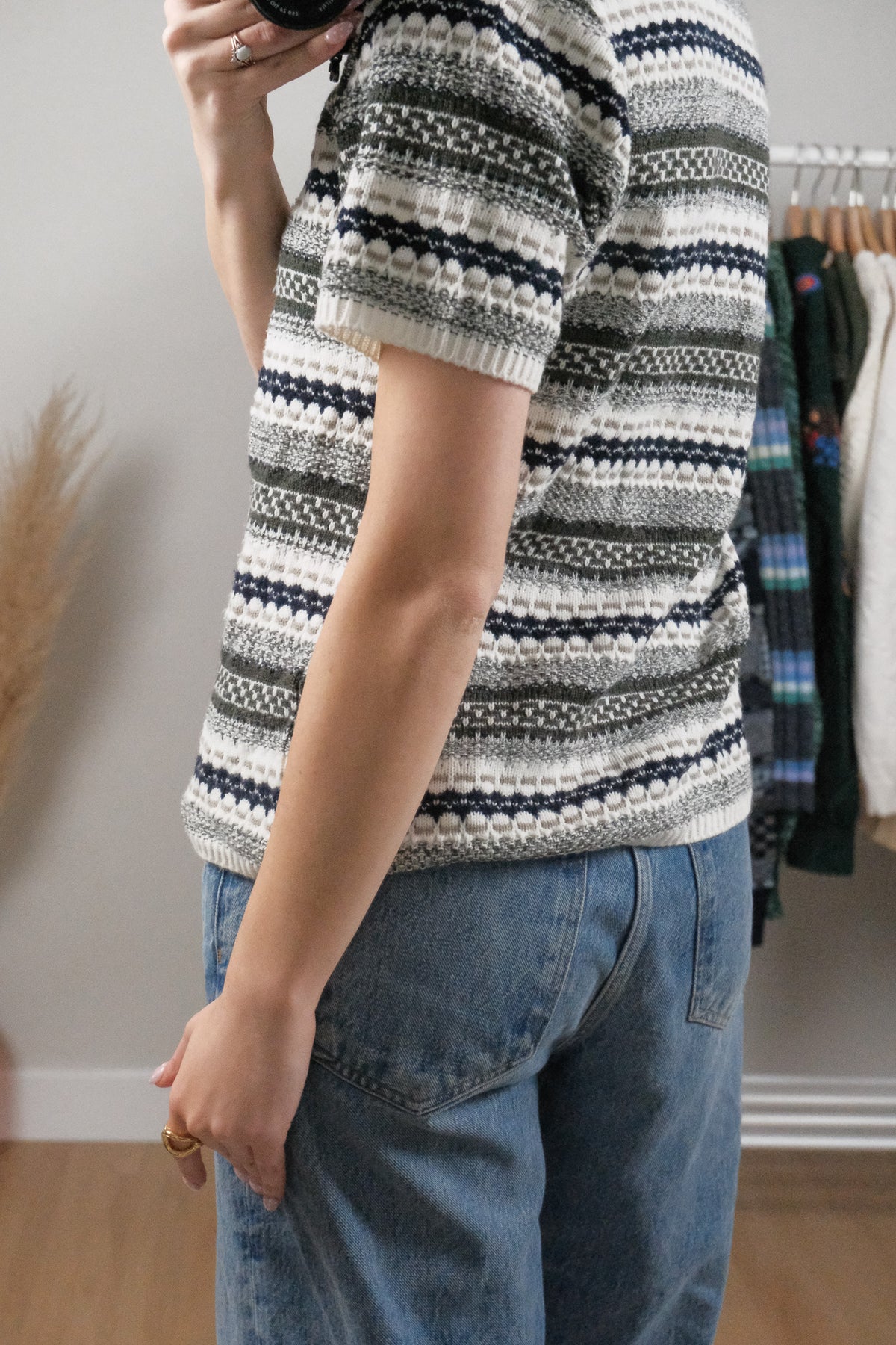 Vintage x Textured/Patterned Short Sleeve Knit (L)