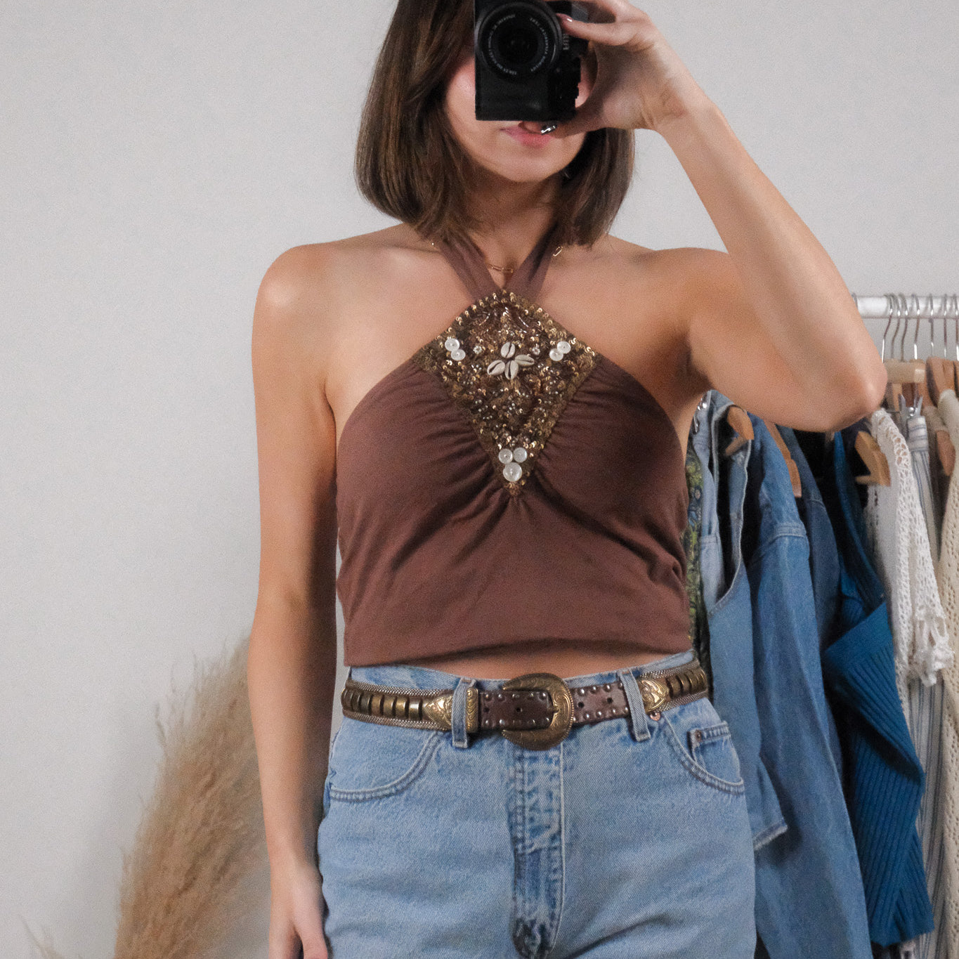 Vintage x Cotton Sequin Halter Top (S)