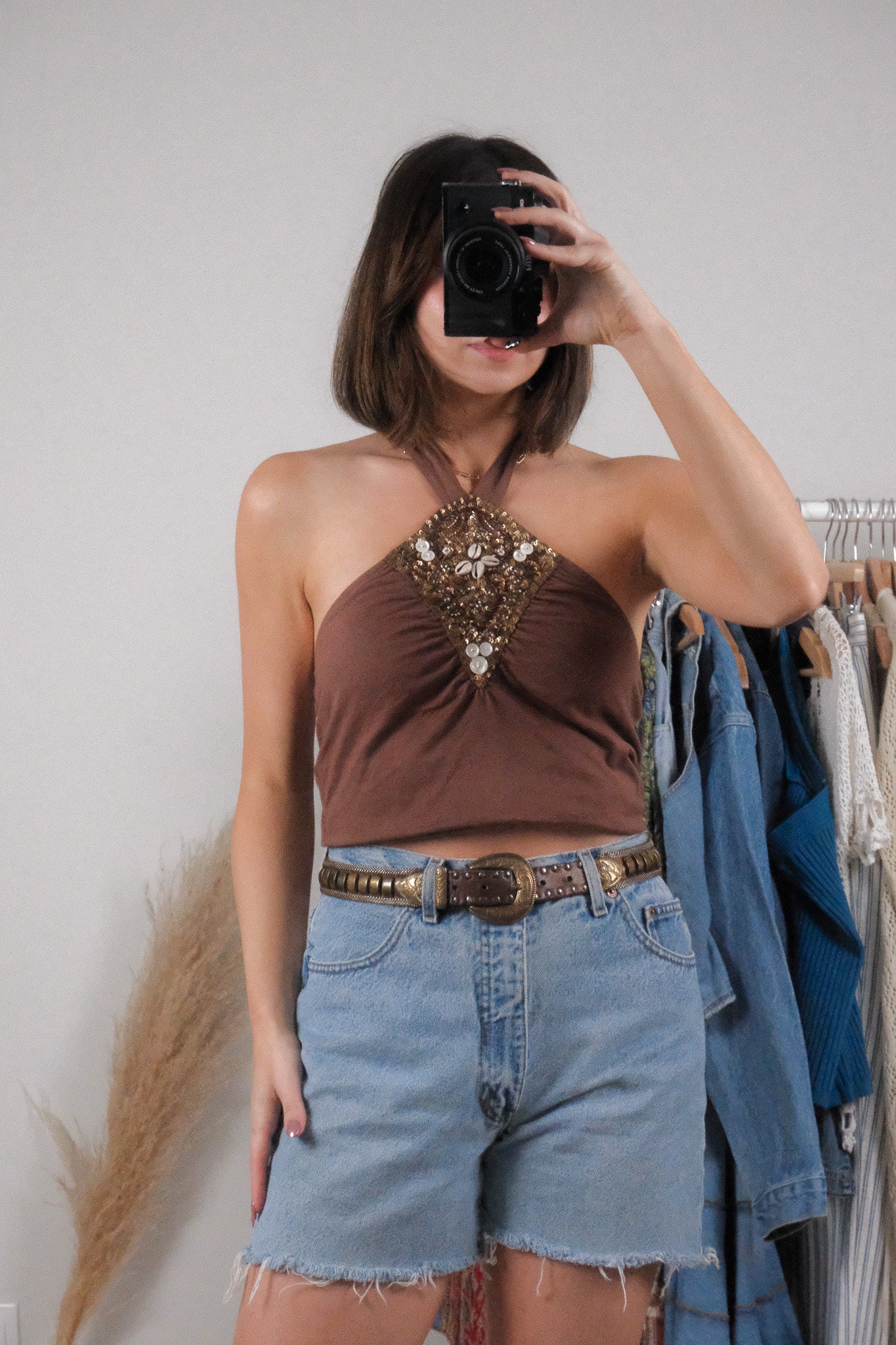 Vintage x Cotton Sequin Halter Top (S)