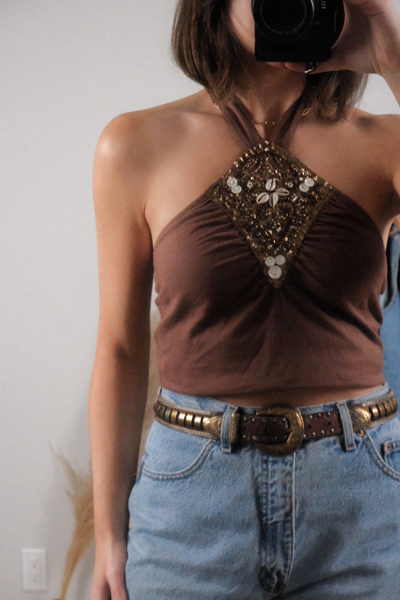 Vintage x Cotton Sequin Halter Top (S)