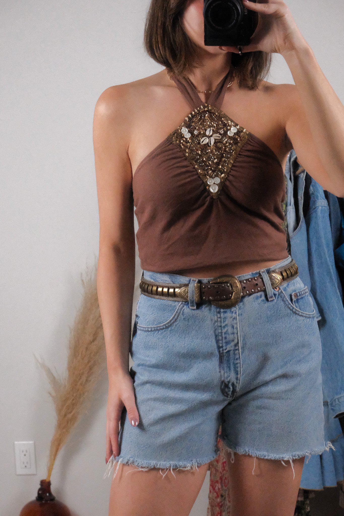 Vintage x Cotton Sequin Halter Top (S)