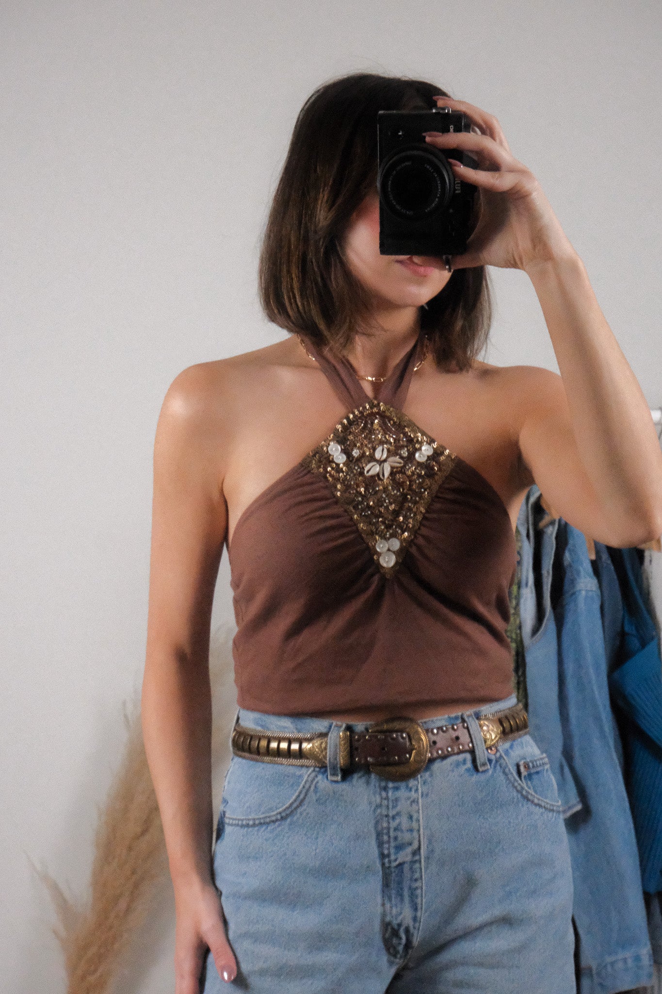 Vintage x Cotton Sequin Halter Top (S)