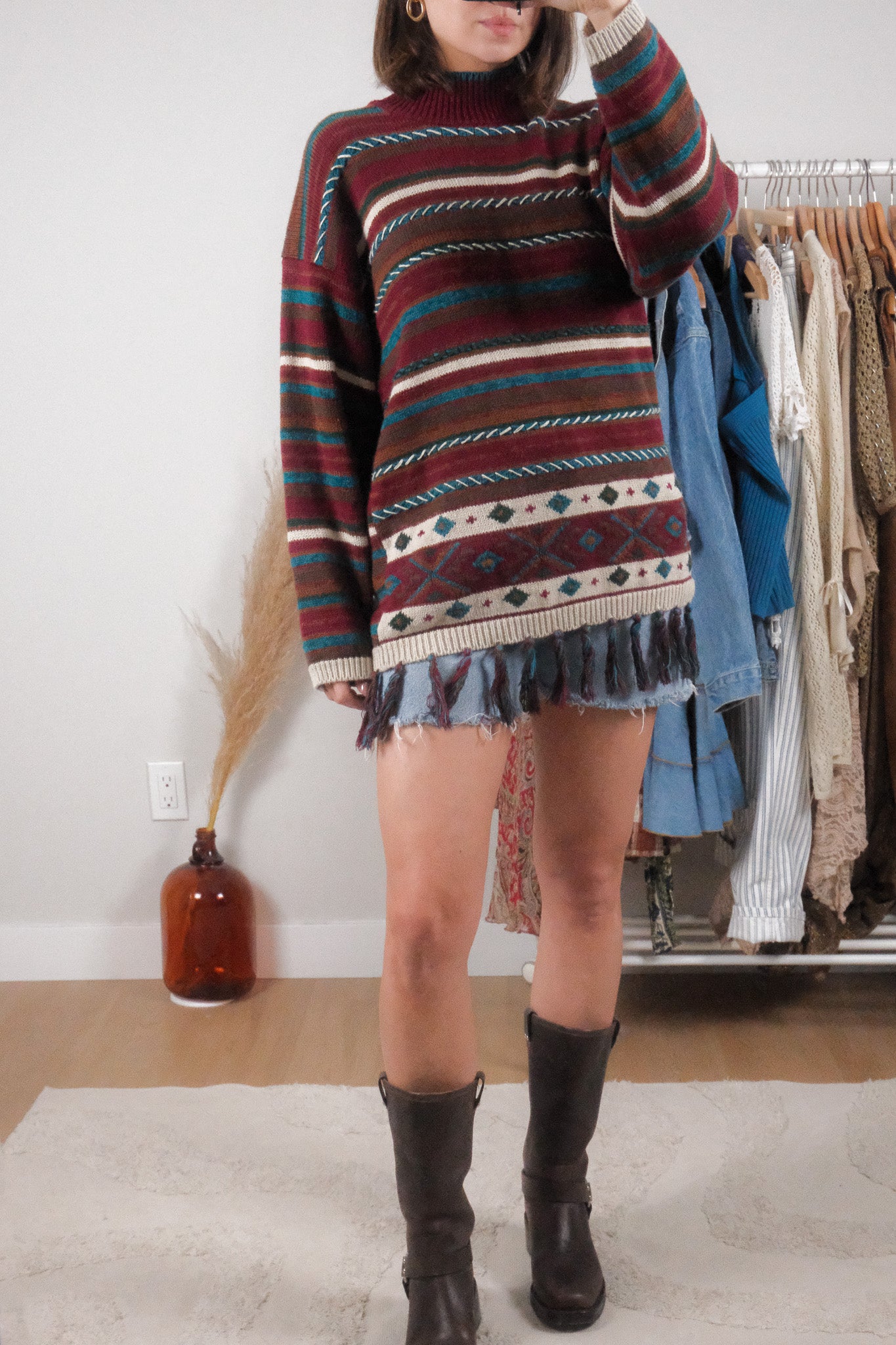 Vintage x Ramie/Cotton Textured Fringe Sweater (M)