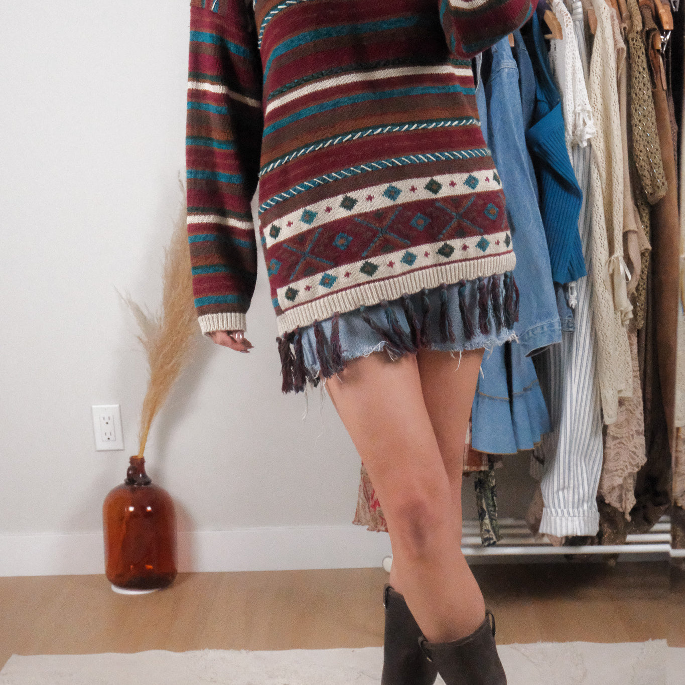 Vintage x Ramie/Cotton Textured Fringe Sweater (M)