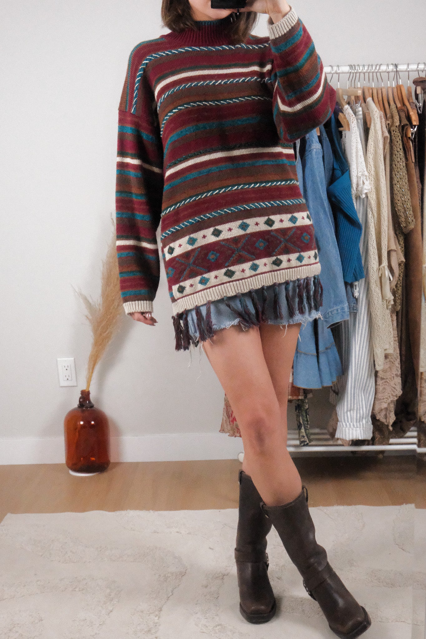 Vintage x Ramie/Cotton Textured Fringe Sweater (M)
