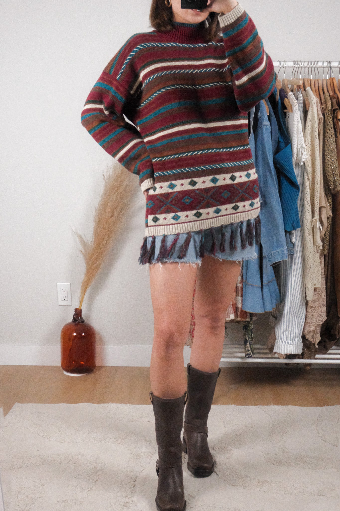 Vintage x Ramie/Cotton Textured Fringe Sweater (M)