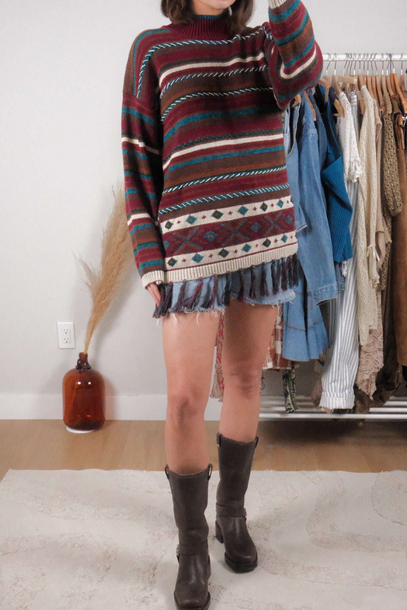 Vintage x Ramie/Cotton Textured Fringe Sweater (M)