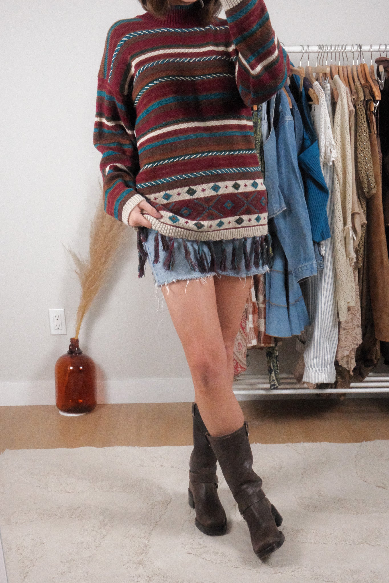 Vintage x Ramie/Cotton Textured Fringe Sweater (M)