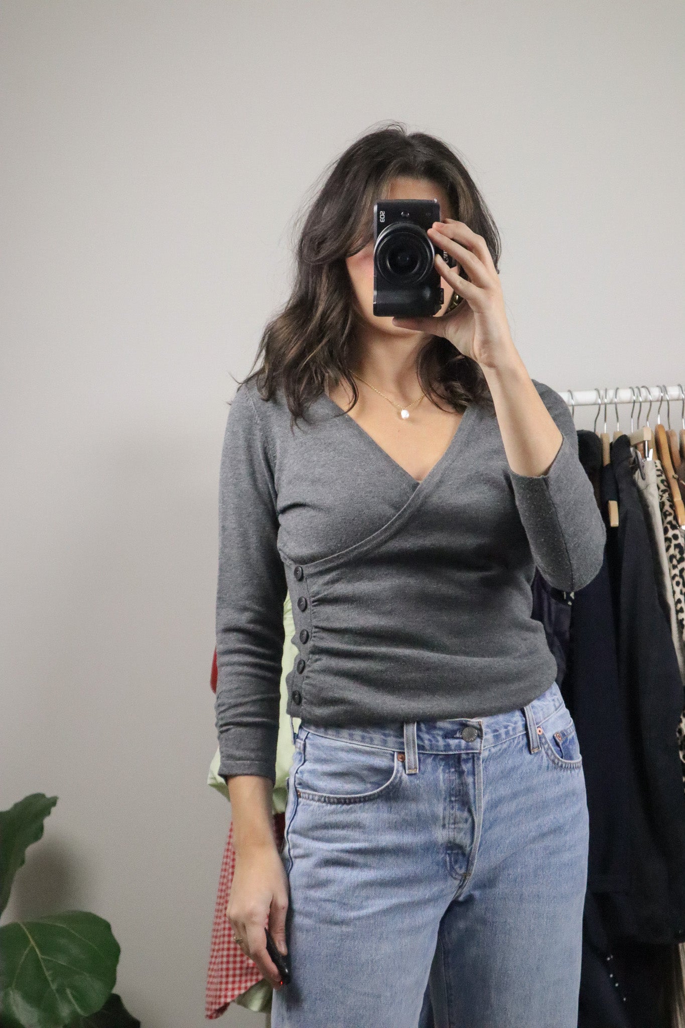 Vintage x Button 3/4 Sleeve Knit Top (S)