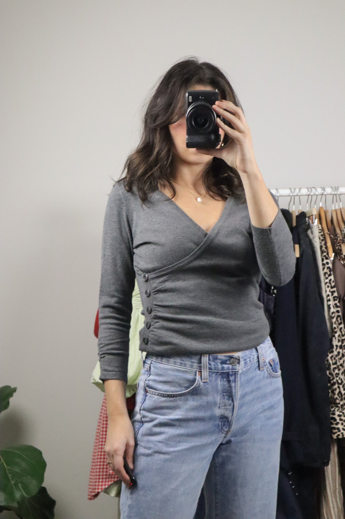 Vintage x Button 3/4 Sleeve Knit Top (S)