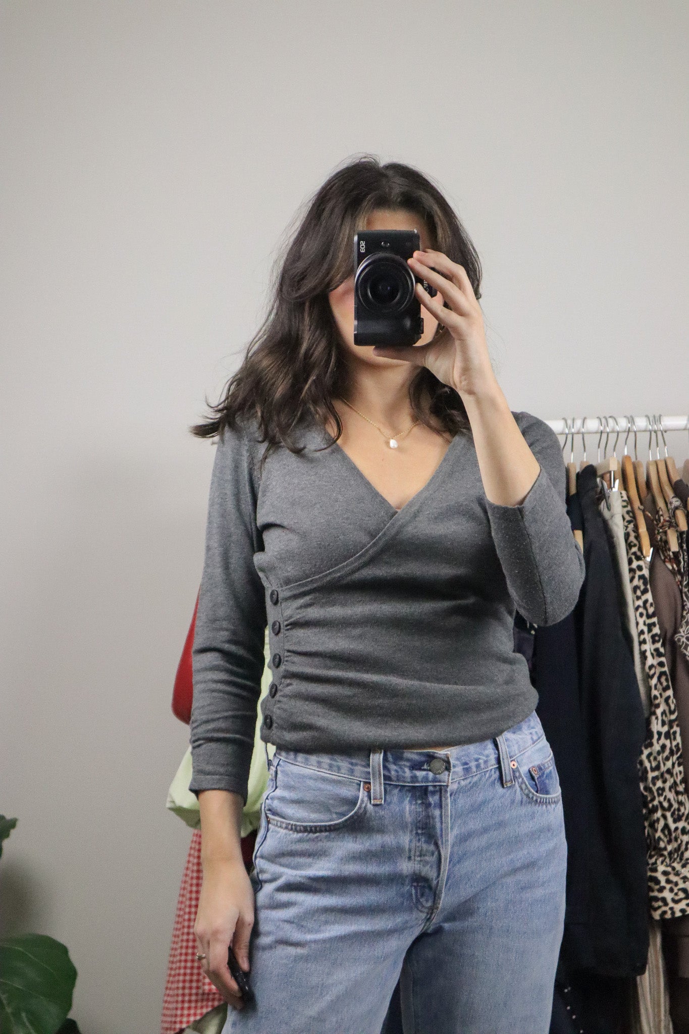 Vintage x Button 3/4 Sleeve Knit Top (S)