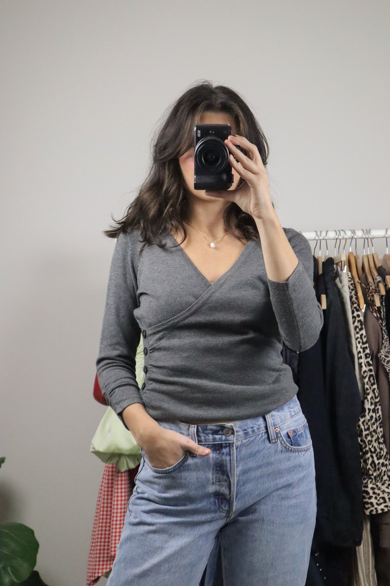 Vintage x Button 3/4 Sleeve Knit Top (S)