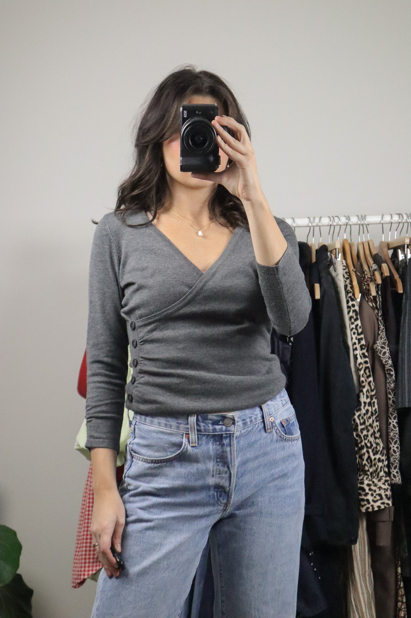 Vintage x Button 3/4 Sleeve Knit Top (S)