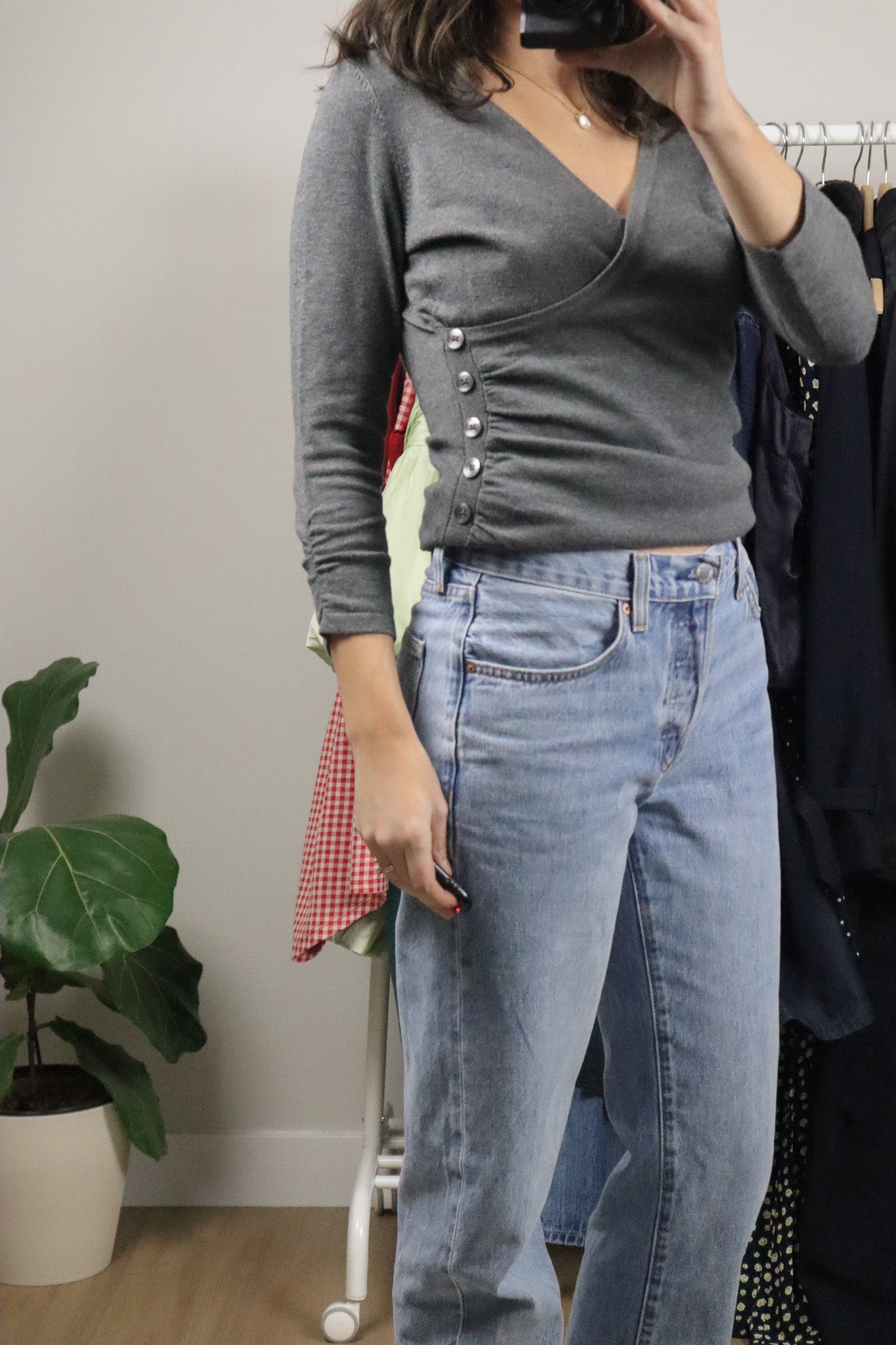 Vintage x Button 3/4 Sleeve Knit Top (S)