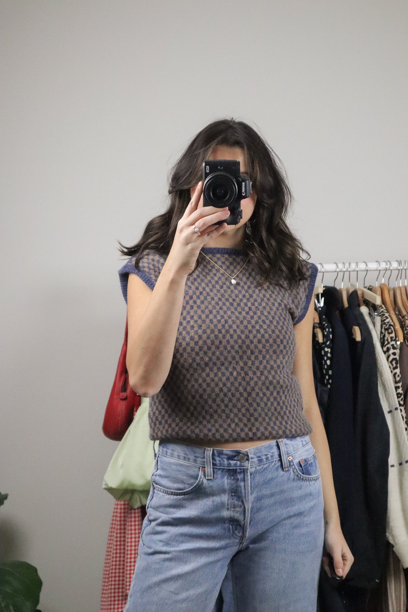 Vintage x Wool/Angora Checkered Vest (S)