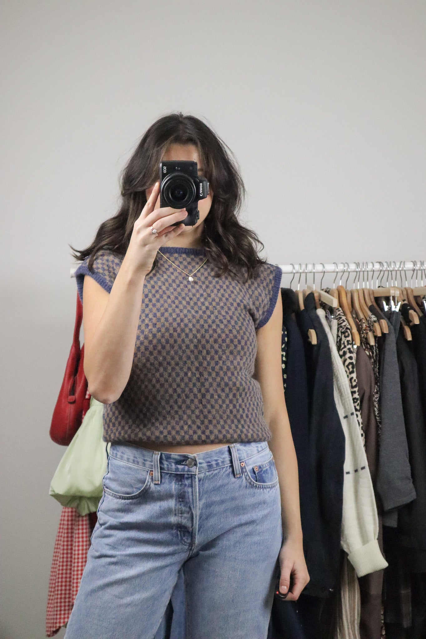 Vintage x Wool/Angora Checkered Vest (S)