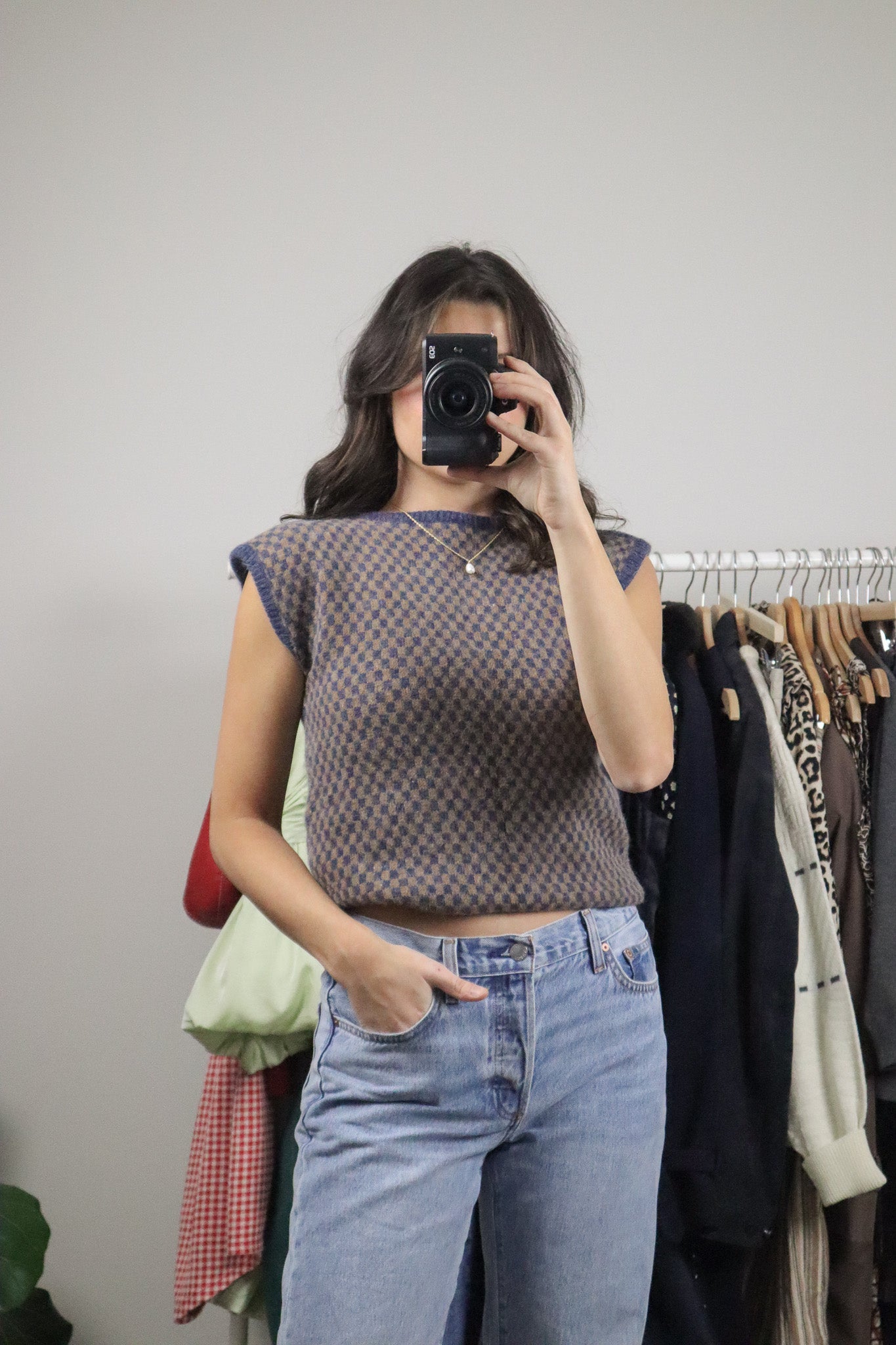 Vintage x Wool/Angora Checkered Vest (S)