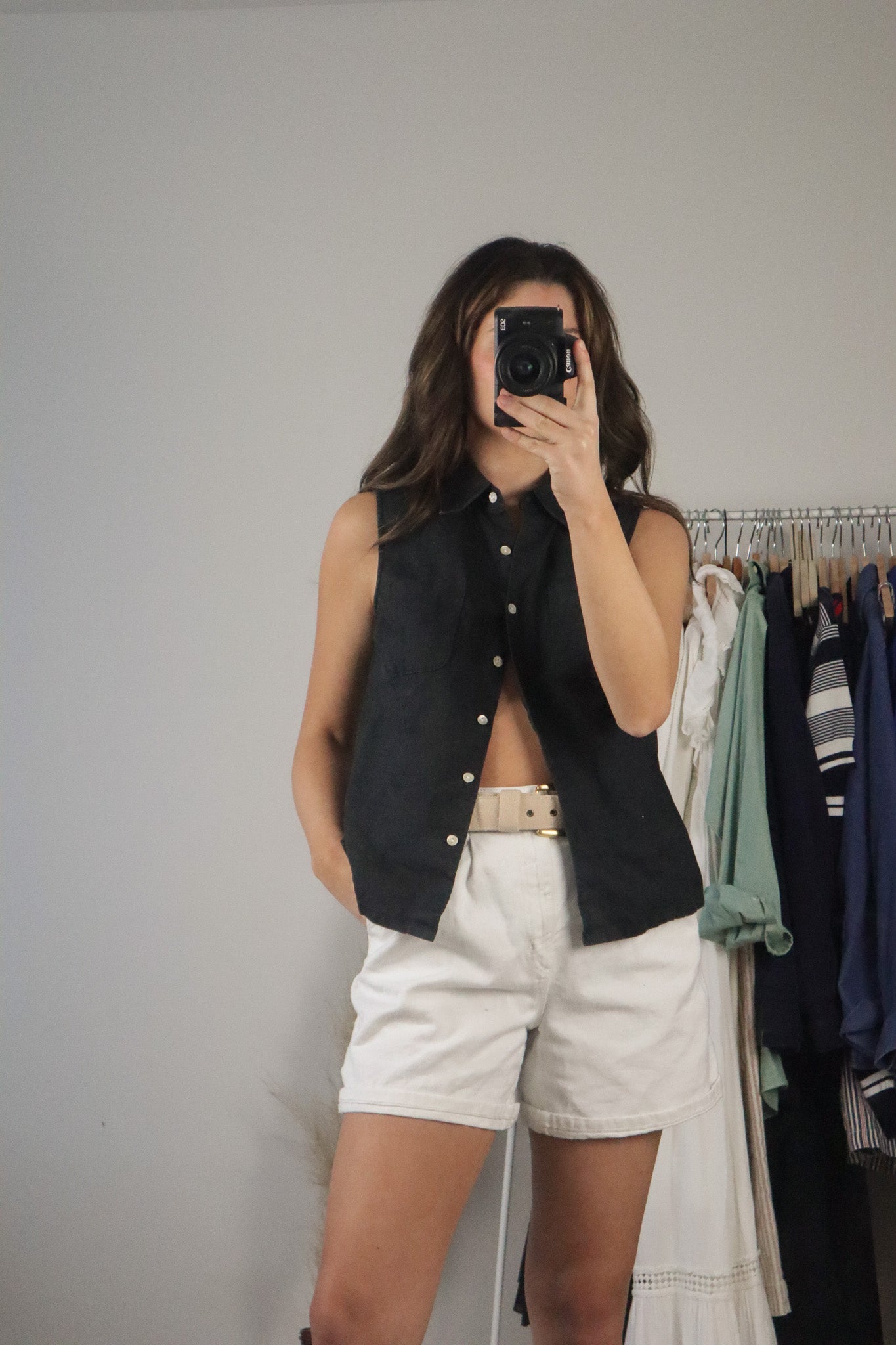 Vintage x Linen Button-Up Tank (S/M)