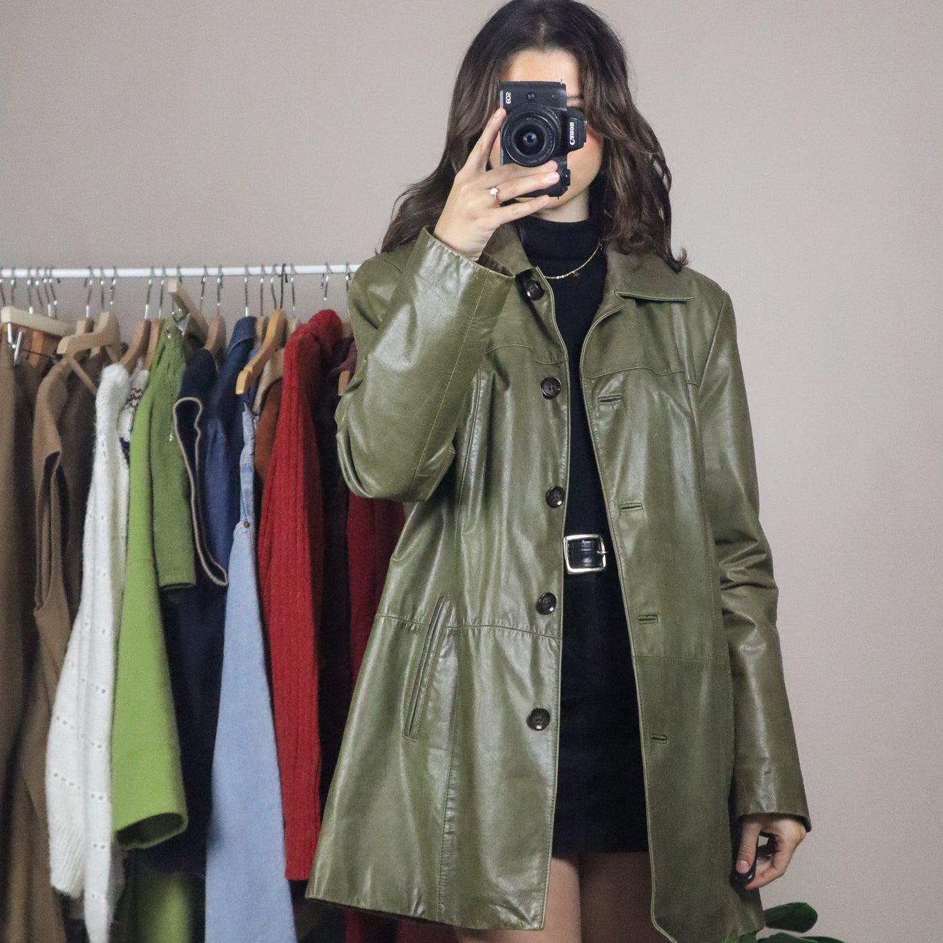 Vintage x Olive Leather Jacket (M)
