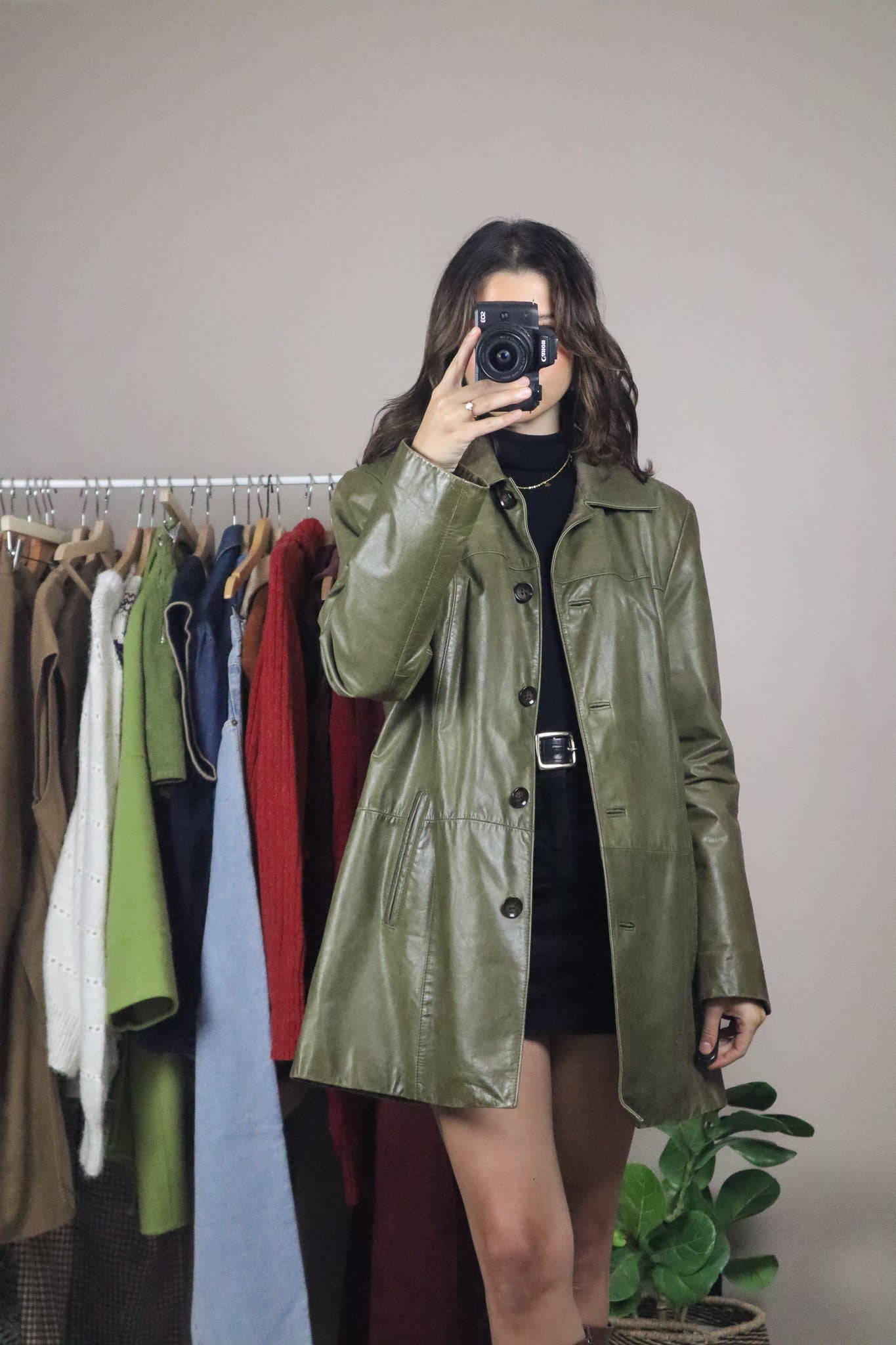 Vintage x Olive Leather Jacket (M)