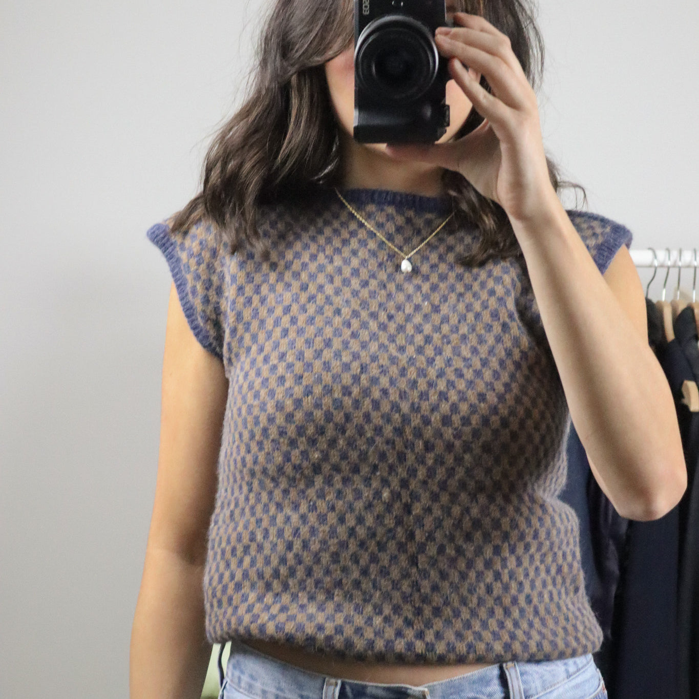 Vintage x Wool/Angora Checkered Vest (S)